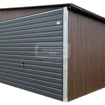 Ogłoszenie - Garaż blaszany 6x5,8m - 2x Brama uchylna - Ciemny orzech - drewnopodobny - antracyt - rynny - dach dwuspadowy GB178