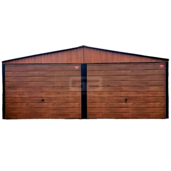 Ogłoszenie - Garaż blaszany 6x7 wolnostojący 2x Brama uchylna - drewnopodobny Dach dwuspadowy GB183