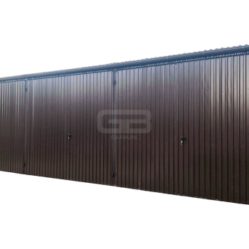 Ogłoszenie - Garaż blaszany 9x5 - 3x Brama dwuskrzydłowa  - Rynny - Brązowy - Dach dwuspadowy GB186