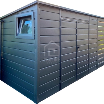 Ogłoszenie - Schowek – Domek Ogrodowy 3,2×2 – Wiata 0,7×2 – Brama – Okno – Antracyt – Rynny - Dach Spad w tył PLG230