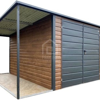 Ogłoszenie - Domek ogrodowy schowek  3,5x3,5m –  wiata 1x3,5m - brama dwuskrzydłowa –  okno - drewnopodobny - dach spad w tył PLG236 - Żory - 5 860,00 zł