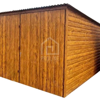 Ogłoszenie - Garaż blaszany 3x5m - brama dwuskrzydłowa - jasny orzech - drewnopodobny - dach spad w tył PLG249