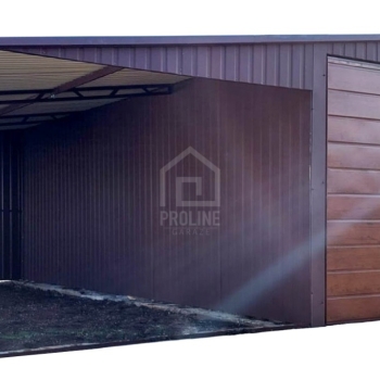 Ogłoszenie - Garaż blaszany 3x6m + wiata 3m - brama uchylna - okno - ciemny brąz - dach dwuspadowy PLG250