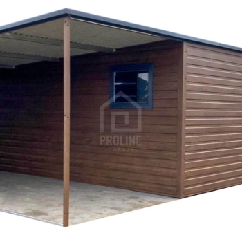 Ogłoszenie - Garaż blaszany 6,5x6m - 2x wiata - brama dwuskrzydłowa - okno - ciemny orzech - drewnopodobny - dach spad w tył PLG255