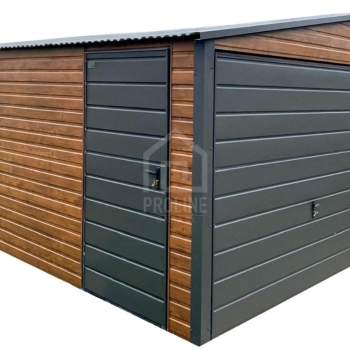 Ogłoszenie - Garaż blaszany 6x5,8 2x brama uchylna drzwi okno - ciemny orzech - antracyt - drewnopodobny - dach dwuspadowy PLG256