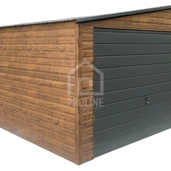 Ogłoszenie - Garaż blaszany 5x6m - brama - drzwi - okno - ciemny orzech - drewnopodobny -  antracyt - dach dwuspadowy PLG203 - Wieluń - 10 920,00 zł