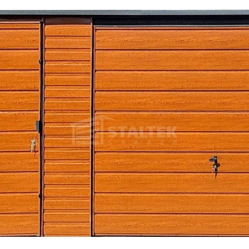 Ogłoszenie - Garaż blaszany 5x6m - Brama uchylna - drzwi - drewnopodobny złoty dąb - Dach spad w tył ST191