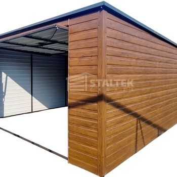 Ogłoszenie - Garaż Blaszany 4x5 Brama uchylna - rynna - ciemny orzech - drewnopodobny - dach Spad w tył ST169