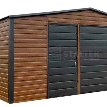 Ogłoszenie - Garaż blaszany 5x6m - Brama uchylna - Ciemny orzech - drewnopodobny - dach dwuspadowy ST173