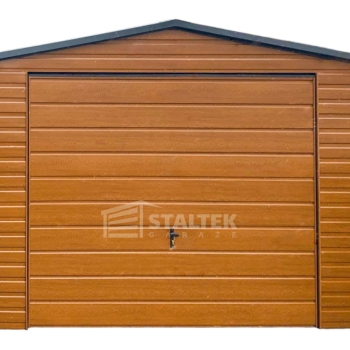 Ogłoszenie - Garaż blaszany 4x4m - Brama uchylna  -  jasny orzech - drewnopodobny - dach dwuspadowy - rynna ST189