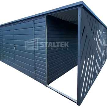 Ogłoszenie - Schowek - Domek Ogrodowy 4x4m - Wiata 1x4m - Panele Verona - Brama dwuskrzydłowa - Antracyt - Dach Spad w tył ST152