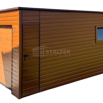 Ogłoszenie - Garaż blaszany 6x5m - brama segmentowa - drzwi - okno - jasny orzech - drewnopodobny - dach spad w tył ST223