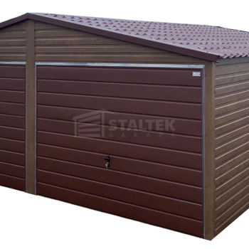 Ogłoszenie - Garaż blaszany 6x5,8m - 2x brama dwuskrzydłowa - ciemny orzech - drewnopodobny - blachodachówka - dach ST248