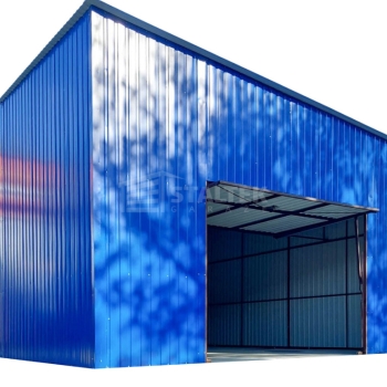 Ogłoszenie - Hala - Garaż blaszany 7x8m - brama uchylna - niebieski - dach spad w bok ST251