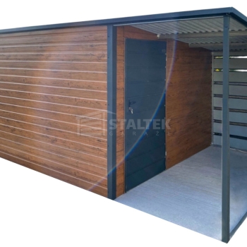 Ogłoszenie - Schowek - Domek ogrodowy 4x2m + wiata 1,5m - drzwi - okno - ciemny orzech - drewnopodobny dach ST252