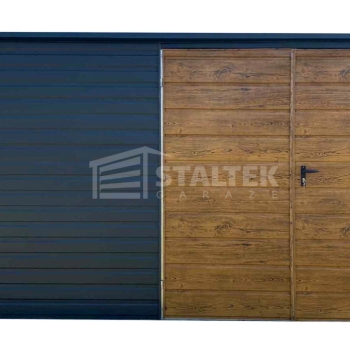 Ogłoszenie - Schowek - Domek Ogrodowy 4x3 - wiata 0,5x3 - brama - jasny orzech drewnopodobny - antracyt - dach spad w tył ST162