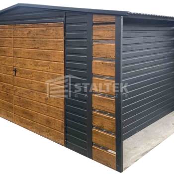 Ogłoszenie - Schowek - Domek Ogrodowy  4x3m + Wiata 0,5m - Brama dwuskrzydłowa - Drewnopodobny - dach Dwuspadowy ST180