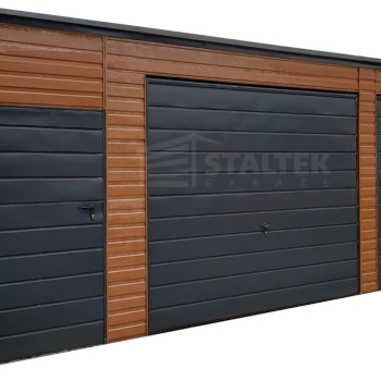 Ogłoszenie - Garaż blaszany 7,5x5,5 - 2x brama - drzwi - jasny orzech drewnopodobny Dach spad w tył ST166