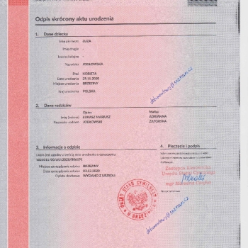 Ogłoszenie - Akt Urodzenia Zgodność 1:1