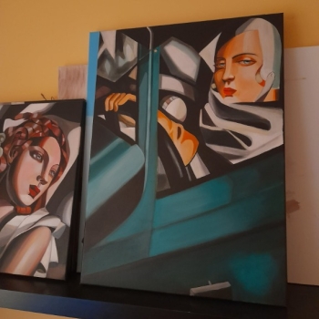 Ogłoszenie - Sprzedam obraz malowany ręcznie - tamara łempicka - Kobieta w zielonym bugatti