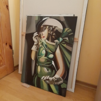 Ogłoszenie - Sprzedam obraz malowany ręcznie - tamara łempickam- kobieta w kapeluszu