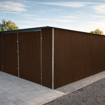 Ogłoszenie - Garaż Blaszany 4x5 Brąz MAT  – Spad na tył, Brama dwuskrzydłowa, Producent