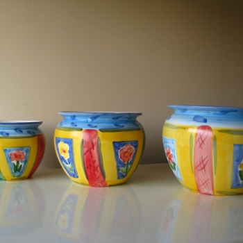 Ogłoszenie - Piękny, ręcznie malowany zestaw 3 stylowych doniczek – osłonki - Kraków - 120,00 zł