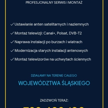 Ogłoszenie - Montaż ustawienie serwis anten satelitarnych naziemnych Dvb-t Montaż telewizora - Żory