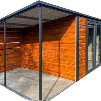 Ogłoszenie - Schowek - domek ogrodowy 4x3m - wiata 1,5m - drzwi - drzwi szklane PCV - złoty dąb - drewnopodobny TS1214