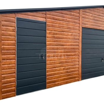 Ogłoszenie - Garaż blaszany 9x6m - 2 x brama uchylna - drzwi - jasny orzech  - drewnopodobny - antracyt - dach dwuspadowy TS1196 - Gryfice - 20 590,00 zł