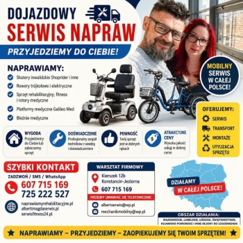 Ogłoszenie - Dojazdowy Serwis Naprawy Skuterów Inwalidzkich Shoprider, Rowerów Trójkołowych - Warszawa