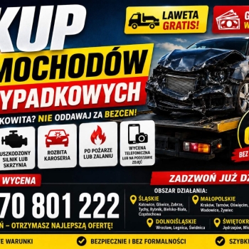 Ogłoszenie - Skup samochodów powypadkowych | Skup aut uszkodzonych | Dojazd lawetą - Małopolskie