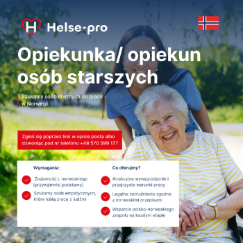 Ogłoszenie - NORWEGIA Opiekunka / opiekun osób starszych - Norwegia