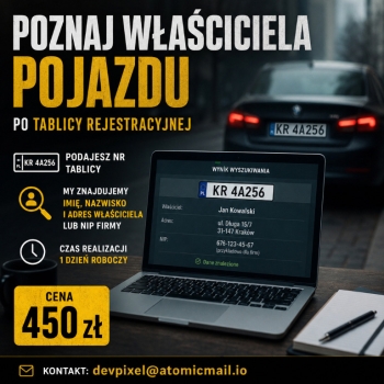 Ogłoszenie - 🚗 Sprawdź właściciela pojazdu po tablicy – Szybkie ustalenia w 24h - Mazowieckie - 450,00 zł