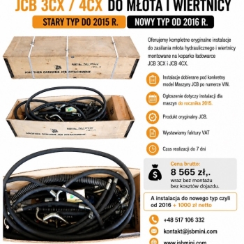 Ogłoszenie - Instalacja hydrauliczna JCB 3CX / 4CX do młota i wiertnicy – stary typ do 2015 r. / nowy typ od 2016 r. - Toruń - 8 565,00 zł