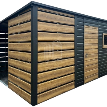 Ogłoszenie - Schowek - domek ogrodowy PREMIUM 2,3x3m - wiata 1,5m - drzwi - okno - antracyt - winchester - drewnopodobny ID1127 - Kwidzyn - 6 690,00 zł