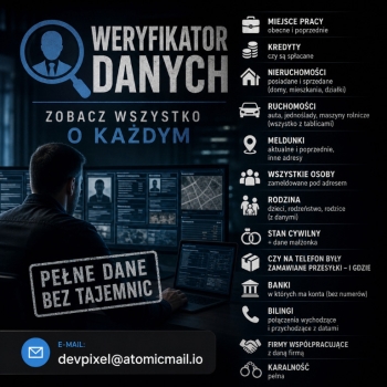 Ogłoszenie - Weryfikator Danych. Zobacz Wszystko O Każdym - 99,00 zł