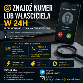 Ogłoszenie - Znajdź osobę po numerze w 24h Informatyk/Haker– Profesjonalne ustalenia teleadresowe** - 300,00 zł