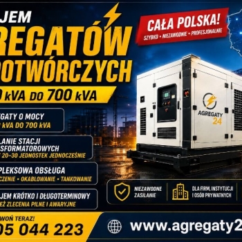 Ogłoszenie - AGREGATY PRĄDOTWÓRCZE DO 700 kVA  - WYNAJEM - USŁUGI