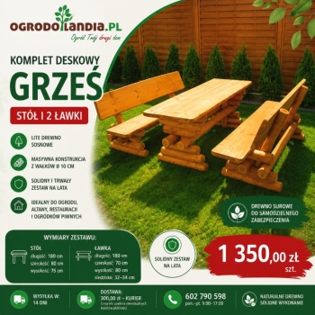 Ogłoszenie - Komplet biesiadny GRZEŚ – stół + dwie ławki
