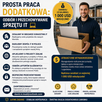 Ogłoszenie - Prosta praca dodatkowa: odbiór i przechowywanie sprzętu IT - Pomorskie - 4 000,00 zł