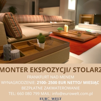 Ogłoszenie - Monter ekspozycji meblowych/Stolarz- Bezpłatne zakwaterowanie
