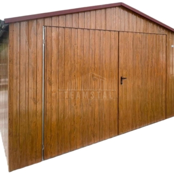 Ogłoszenie - Garaż blaszany 5x6m - brama dwuskrzydłowa - jasny orzech - drewnopodobny - dach dwuspadowy - rynny TS1313