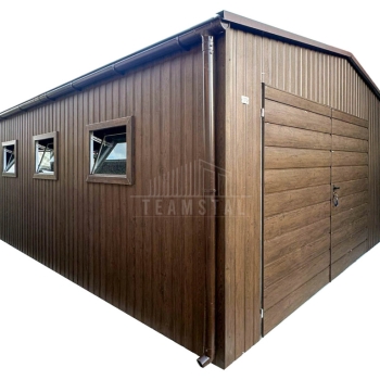 Ogłoszenie - Garaż blaszany 5x6 m - brama dwuskrzydłowa - drzwi - 5x okno drewnopodobny - rynny dach TS1309