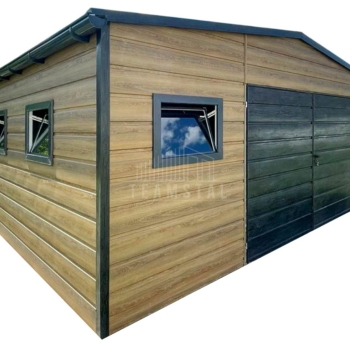 Ogłoszenie - Garaż blaszany 6x5m - brama dwuskrzydłowa - 3x okno - winchester - drewnopodobny - dach dwuspadowy - rynny TS1316 - Morąg - PLN 15,190.00