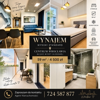 Ogłoszenie - 3pok, 59met, okolice Wyspy Słodowej BALKON/KOMÓRKA/WINDA (Wrocław) - Wrocław - 4 500,00 zł
