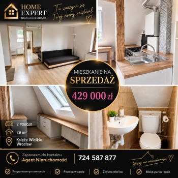 Ogłoszenie - 2pok, 39met, okolice Opolskiej ROZKŁAD/PIWNICA (Wrocław) - Wrocław - 429 000,00 zł