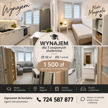 Ogłoszenie - 3pok, 52met, okolice Magnolii ROZKŁAD (Wrocław)