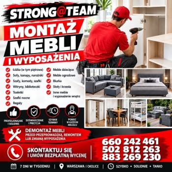 Ogłoszenie - Montaż demontaż mebli i wyposażenia Tanio 7dni W-Wa i okolice - Warszawa - 130,00 zł