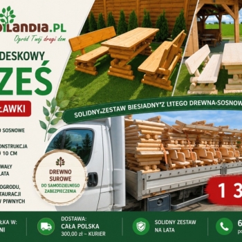Ogłoszenie - Masywny komplet biesiadny GRZEŚ – sosnowy komplet stół + dwie ławki na lata - Chojnice